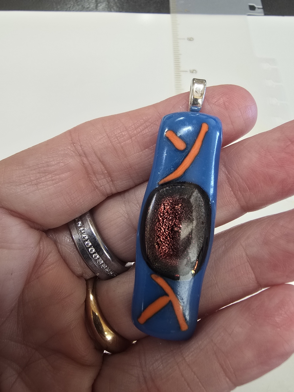 Blue and Orange Glass Pendant Necklace - Premium Fashion Accent